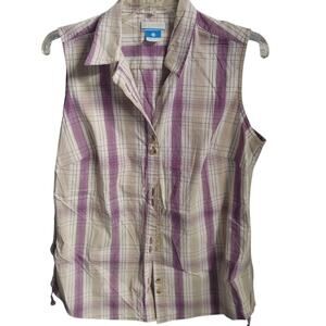 Columbia Womens Top Shirt Button Front Sleeveless Purple Large